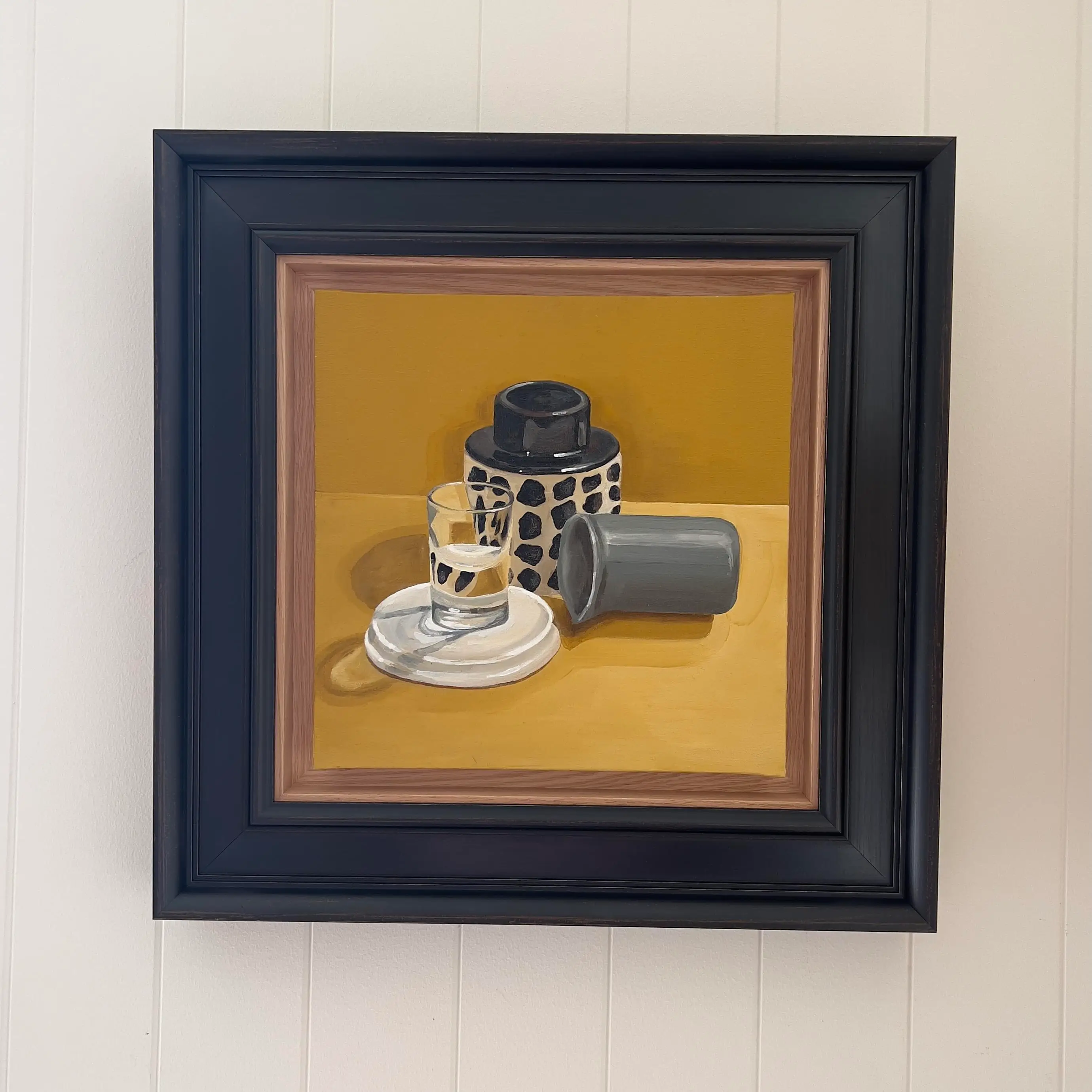MINNIE TAYLOR yellow ochre blk spot vase