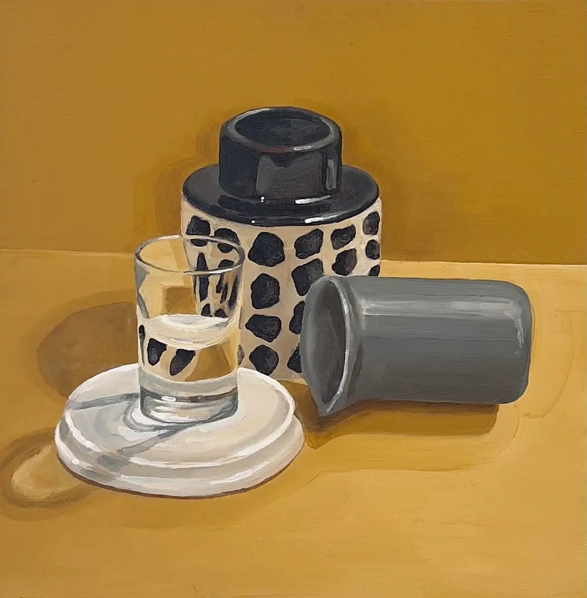 MINNIE TAYLOR yellow ochre.blk spotted jar